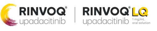 RINVOQ® (upadacitinib) and RINVOQ® (upadacitinib) LQ 1 mg/mL oral solution logos.